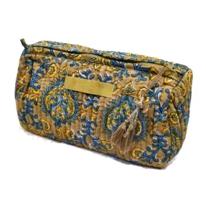 Block Print Indian Large Tioletries Bag Yellow