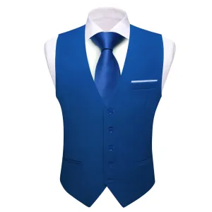 Ties2you Work Vest Yale Blue Solid Button Silk Mens Dress Vest Jacket for Business